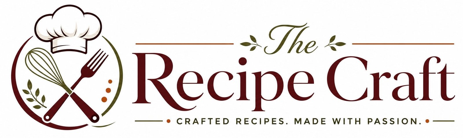 Graphic logo for The Recipe Craft featuring a chef hat, a whisk, a fork, and text on a white background.