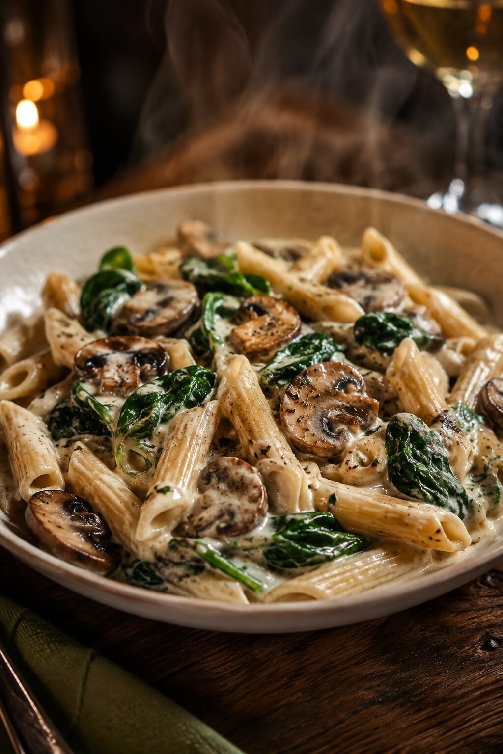 Creamy Mushroom Spinach Pasta