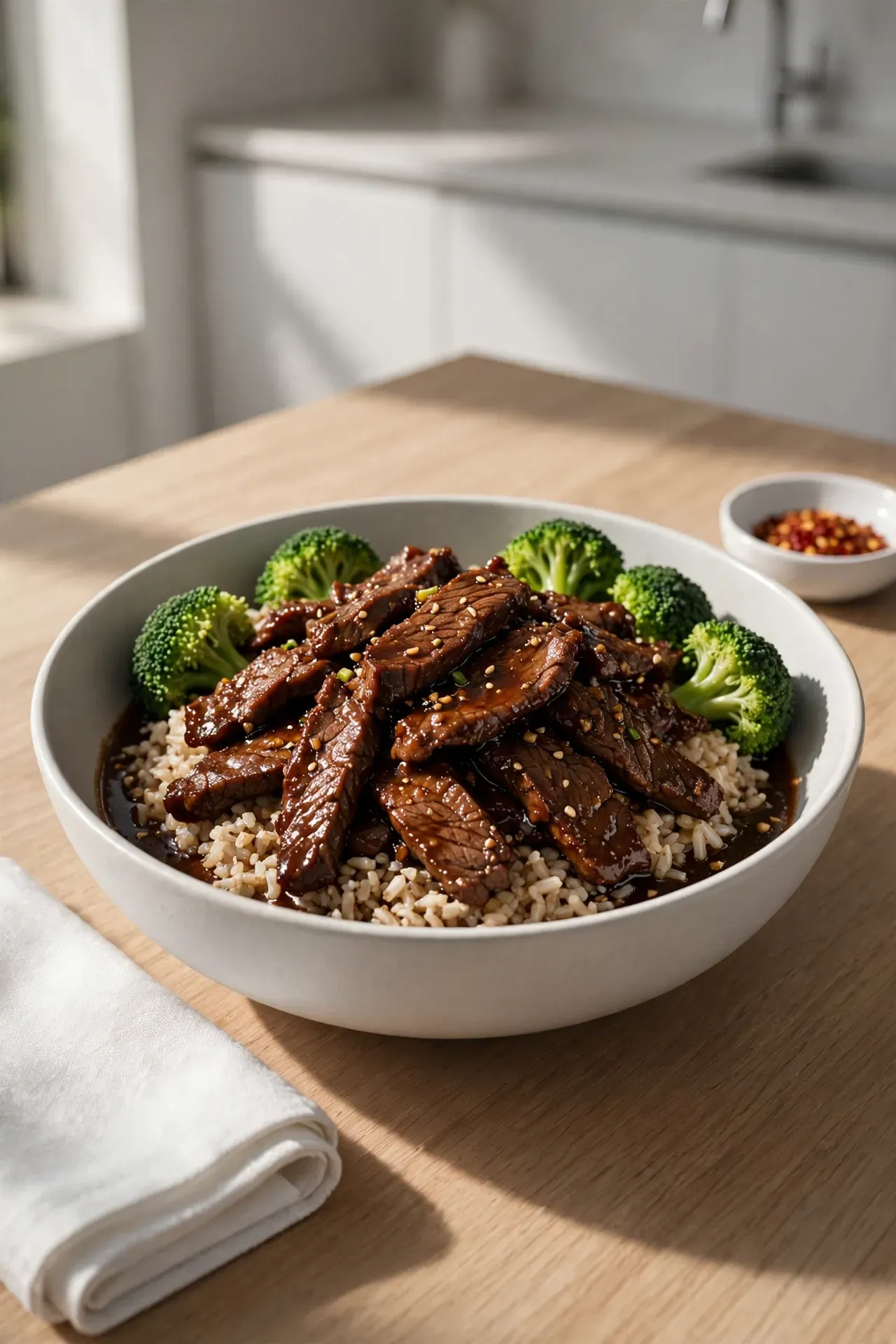 Beef and Broccoli over Brown Rice