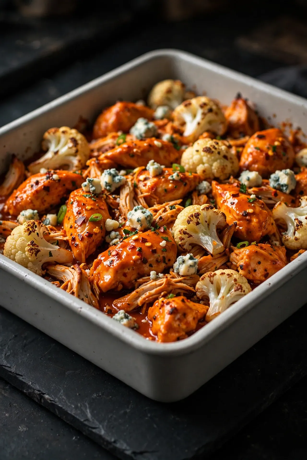 Buffalo Cauliflower Chicken Bake