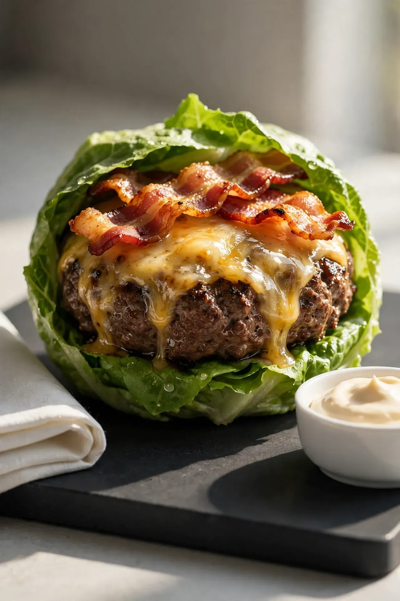 Bunless Bacon Cheeseburger