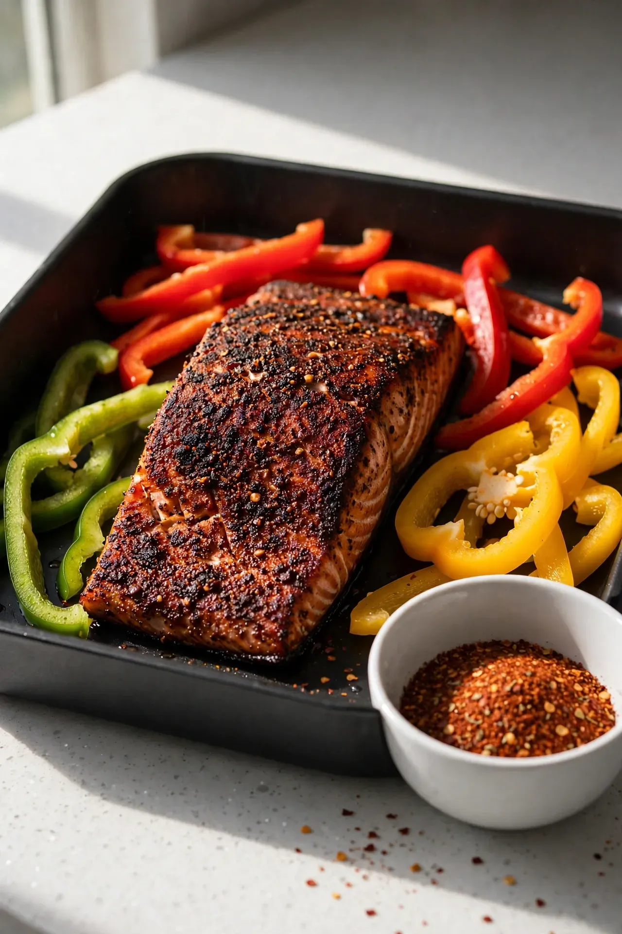 Cajun Spiced Salmon and Bell Peppers