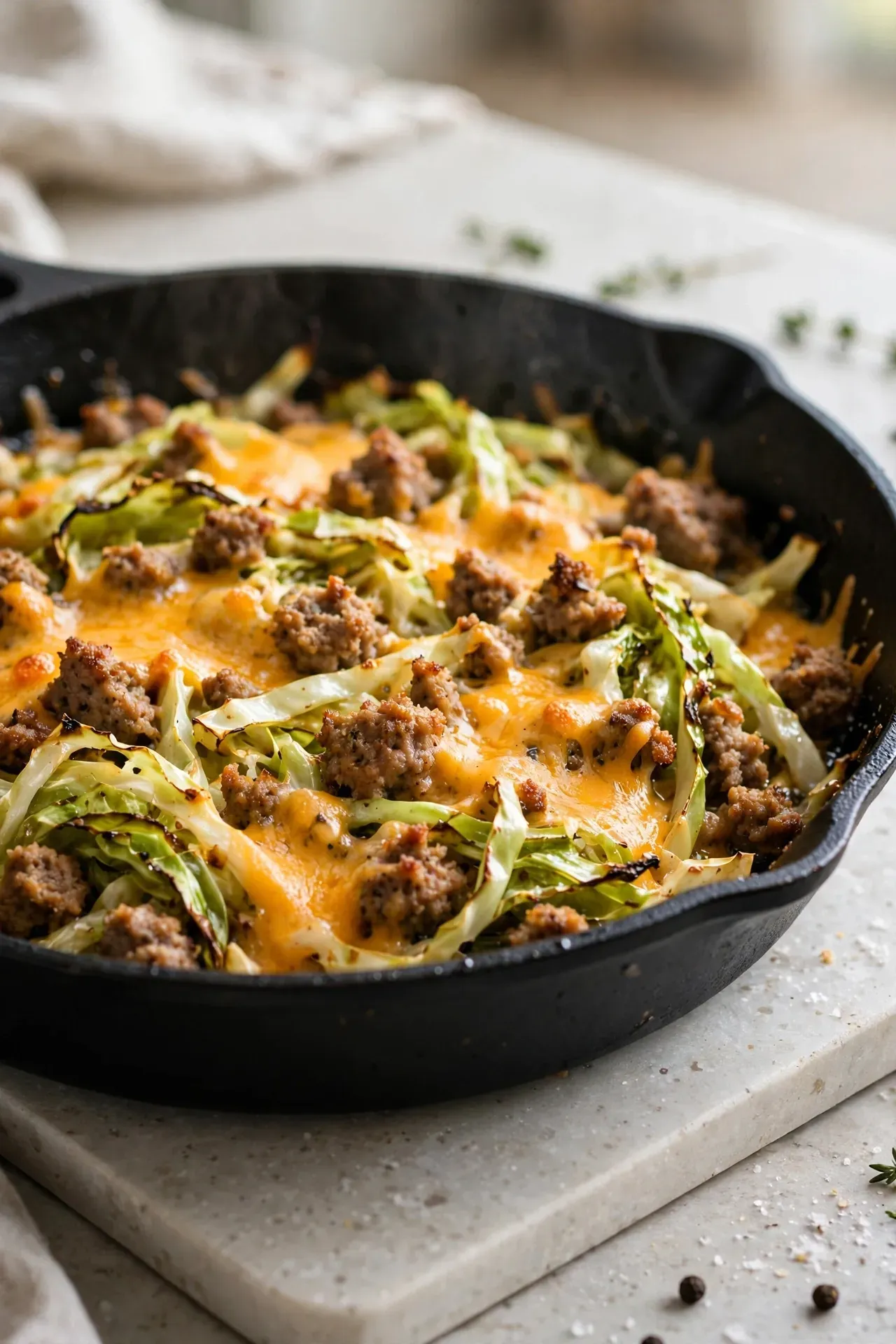 Cheesy Cabbage Sausage Bake