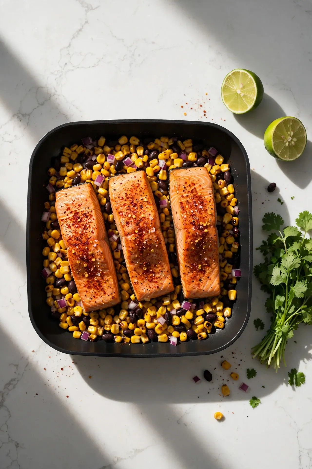Chili Lime Salmon with Corn and Black Beans