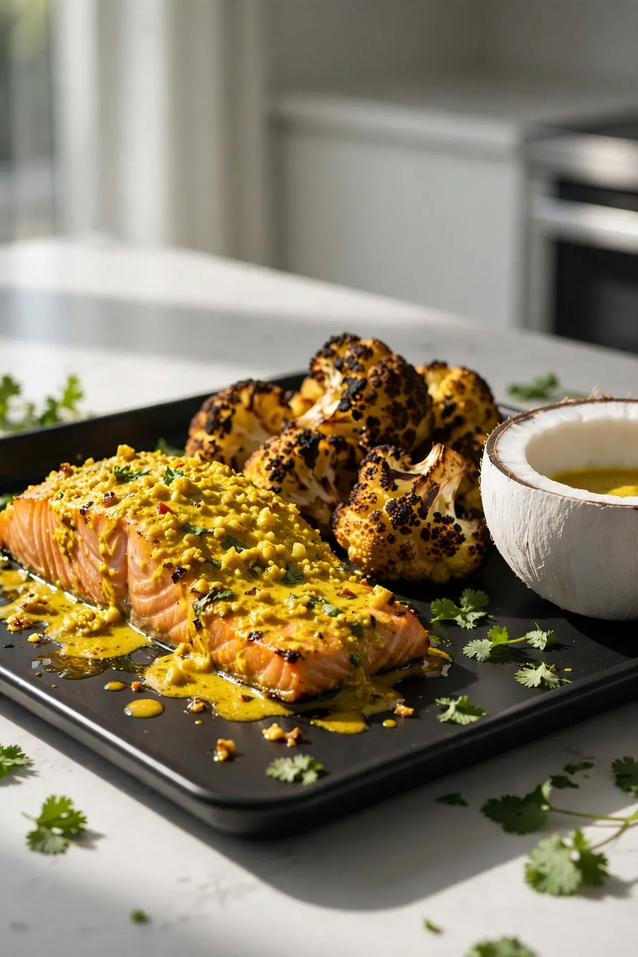 Coconut Curry Salmon and Cauliflower