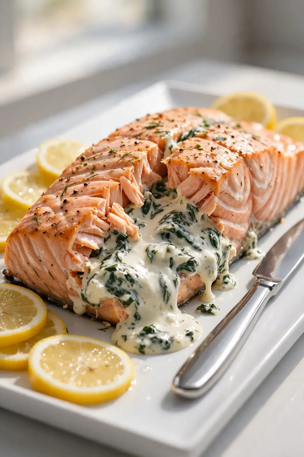 Creamy Spinach Stuffed Salmon