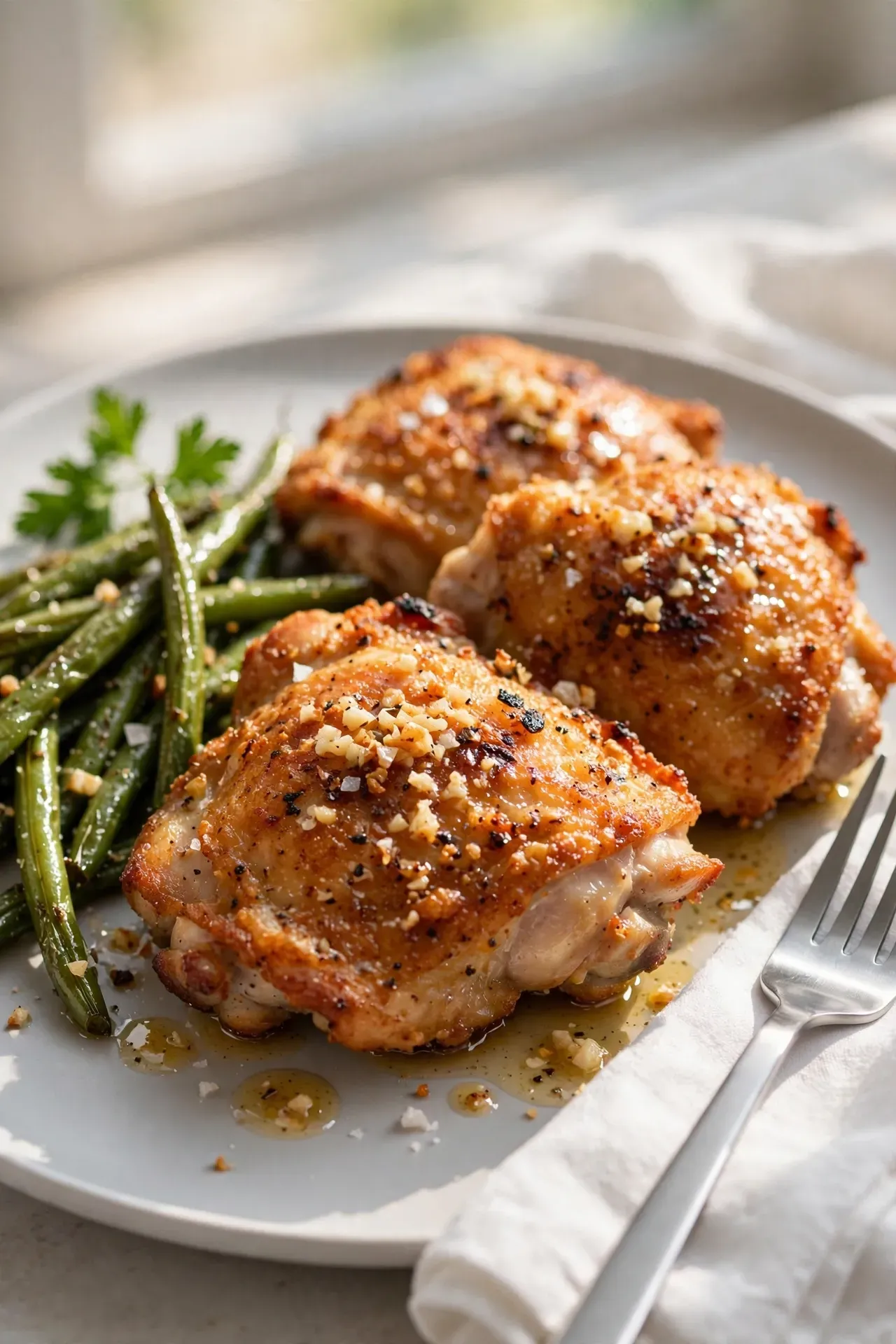 Crispy Garlic Butter Chicken Thighs