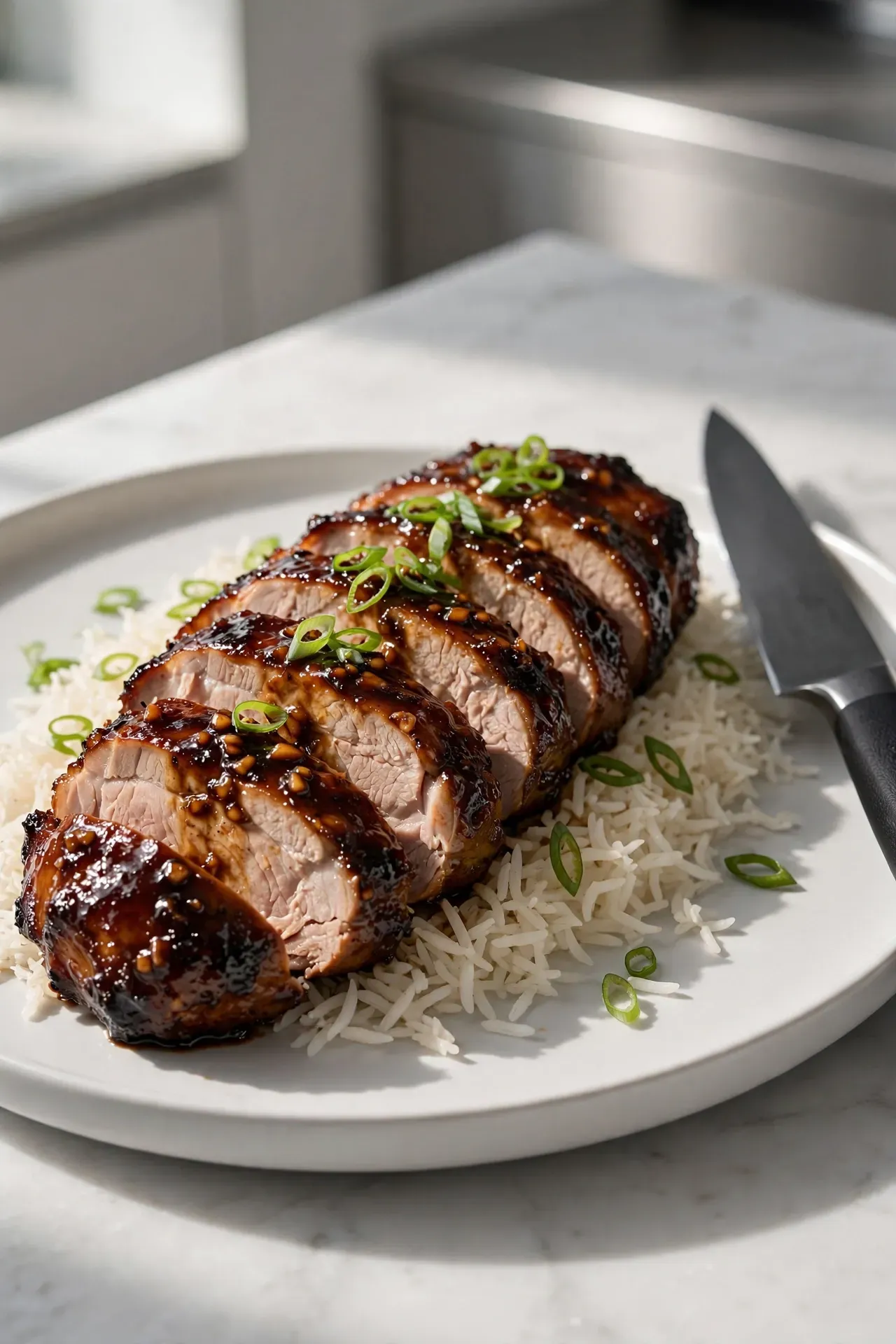 Garlic Soy Pork Tenderloin with Rice