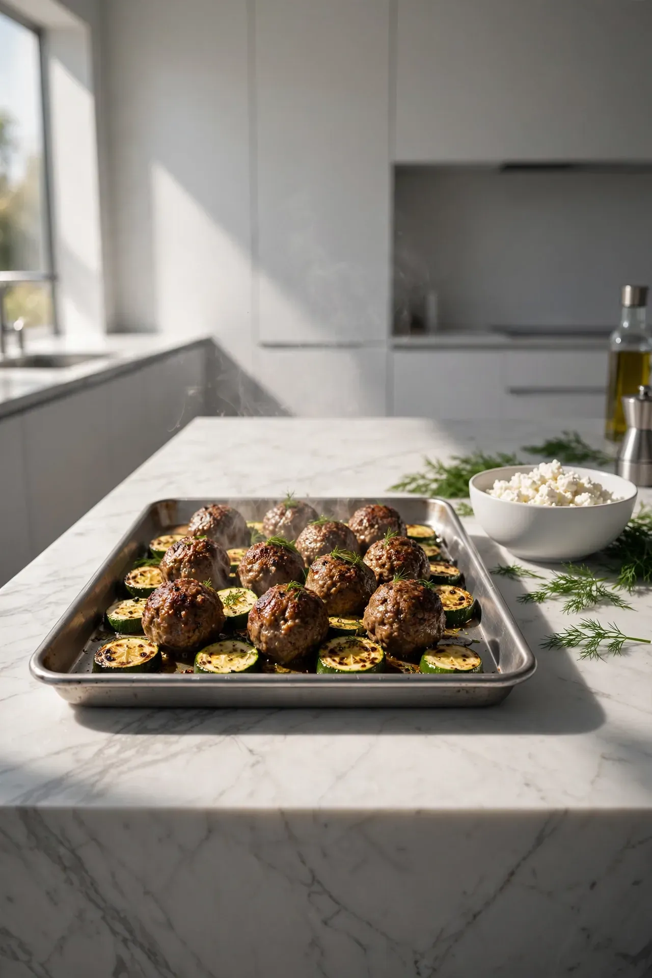 Greek Meatballs with Zucchini and Feta
