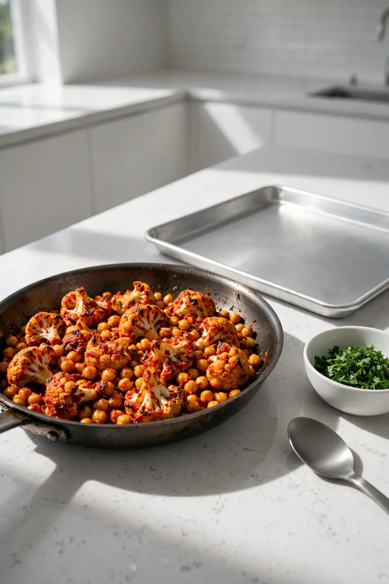 Harissa Roasted Chickpeas and Cauliflower