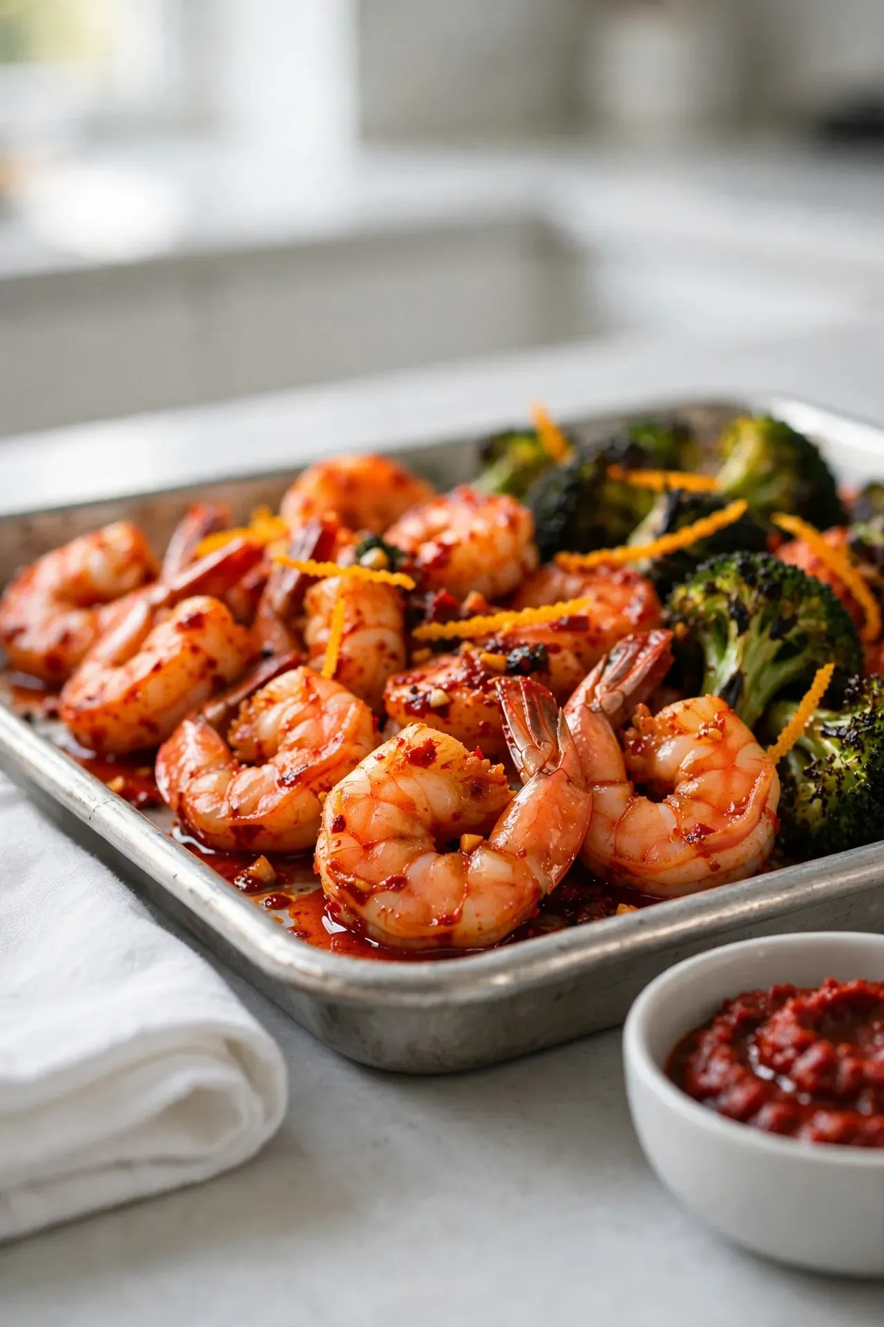 Harissa Orange Shrimp Broccoli