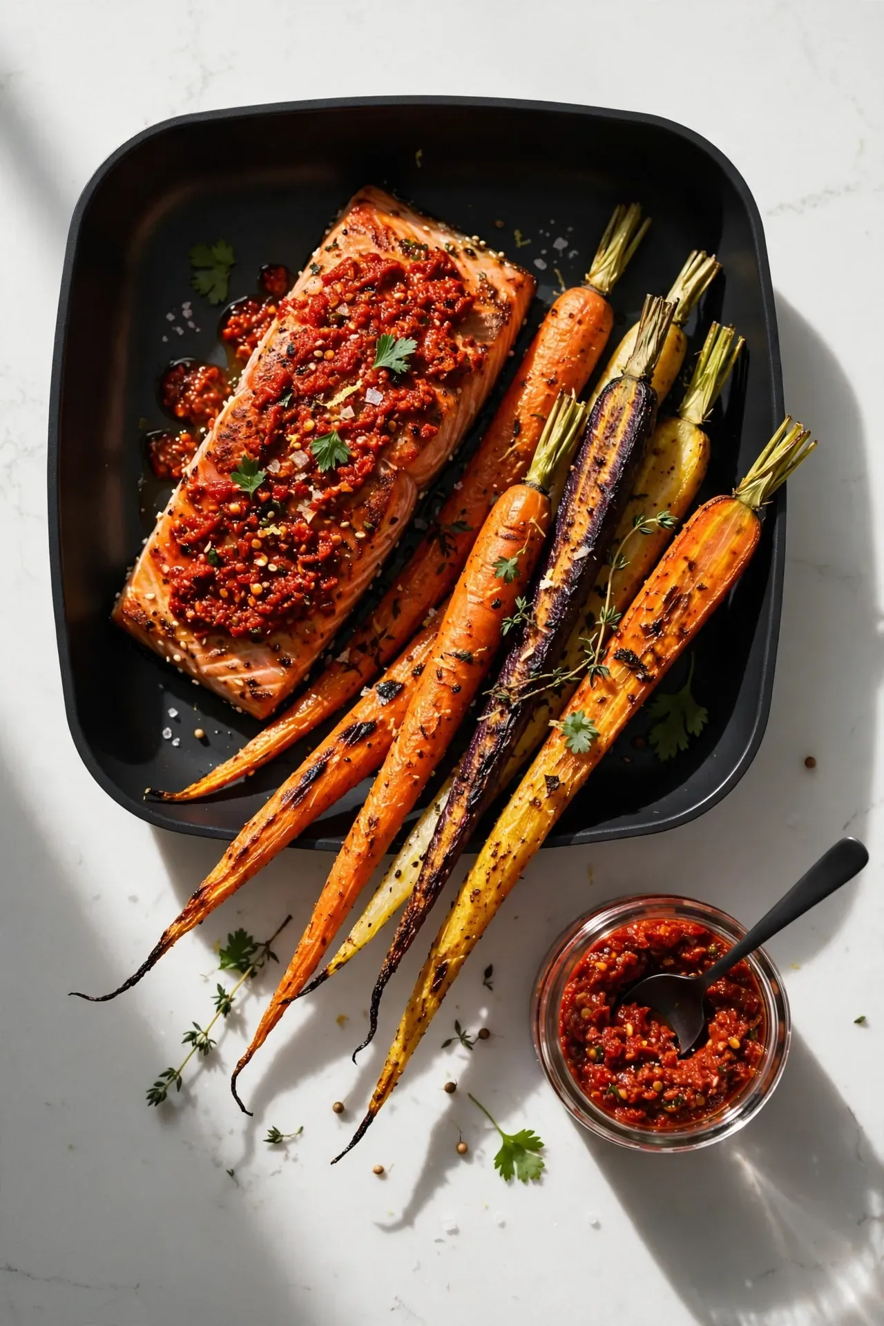 Harissa Roasted Salmon and Carrots