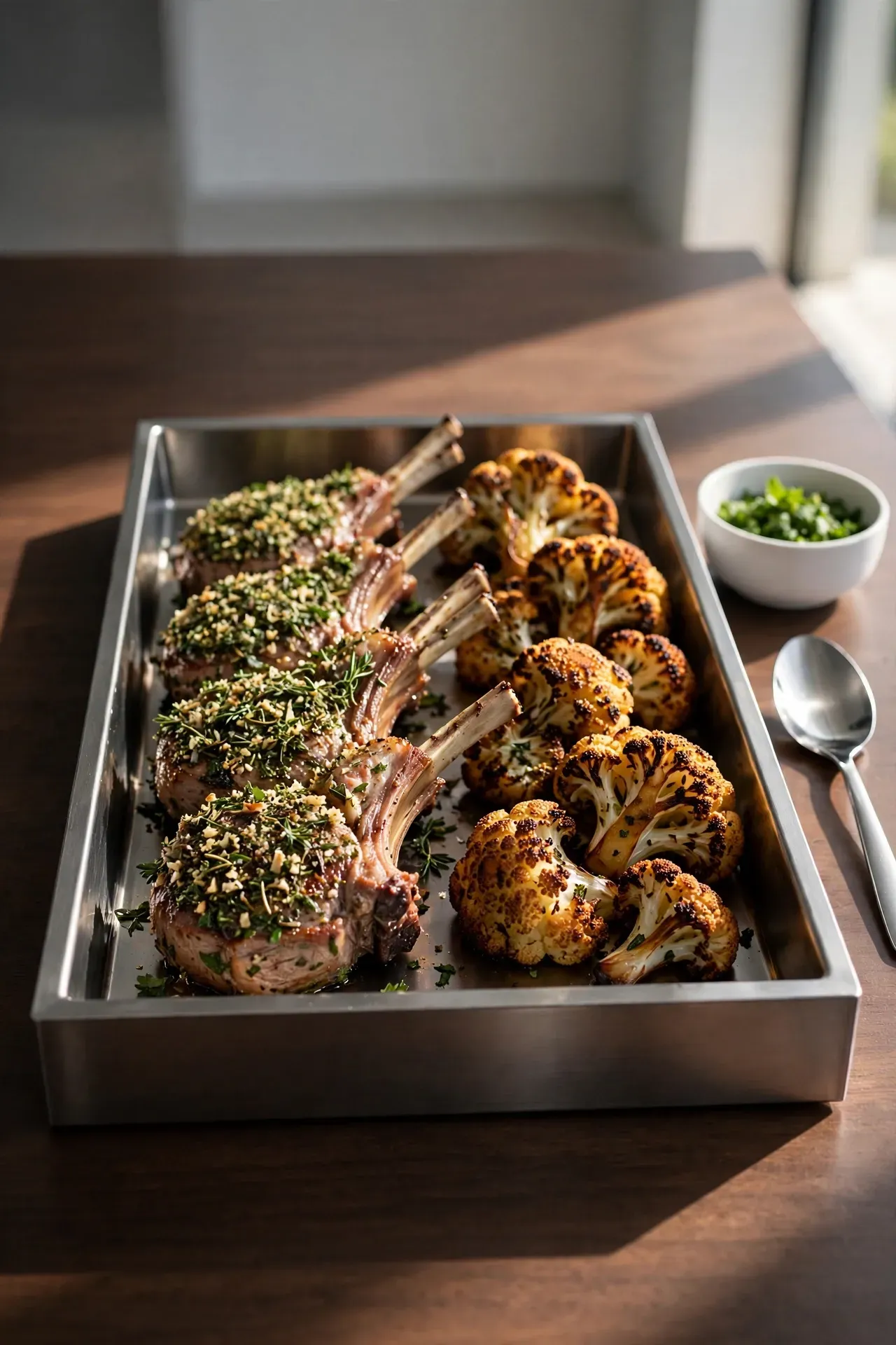 Herb Crusted Lamb and Cauliflower