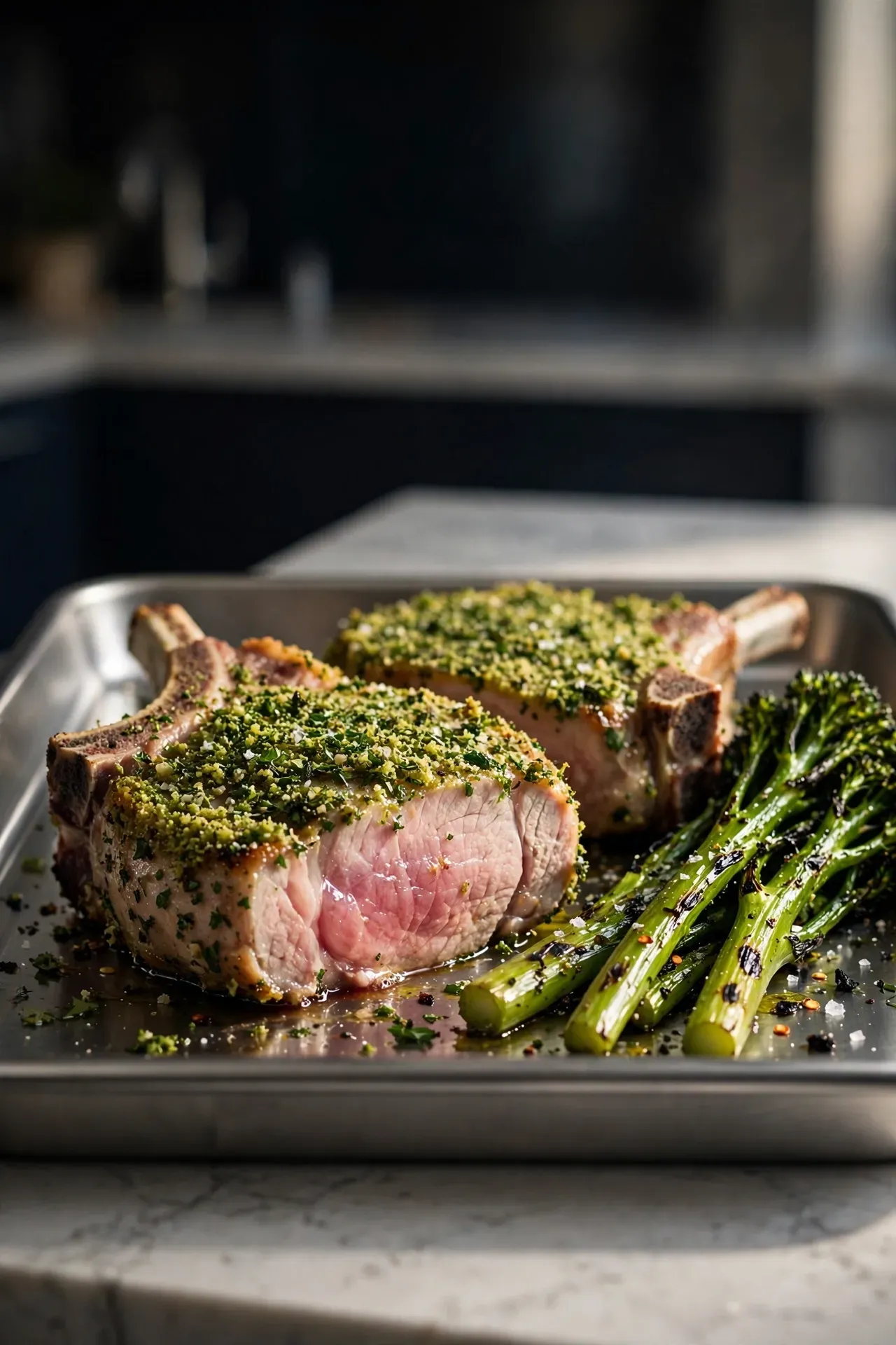 Herb Crusted Pork Chops and Broccolini