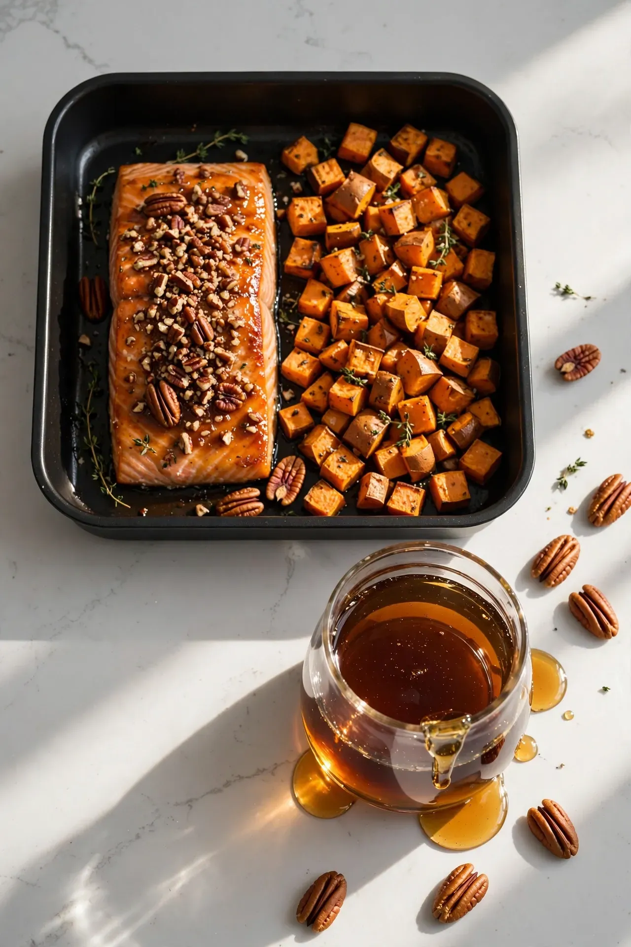 Maple Pecan Salmon with Sweet Potatoes