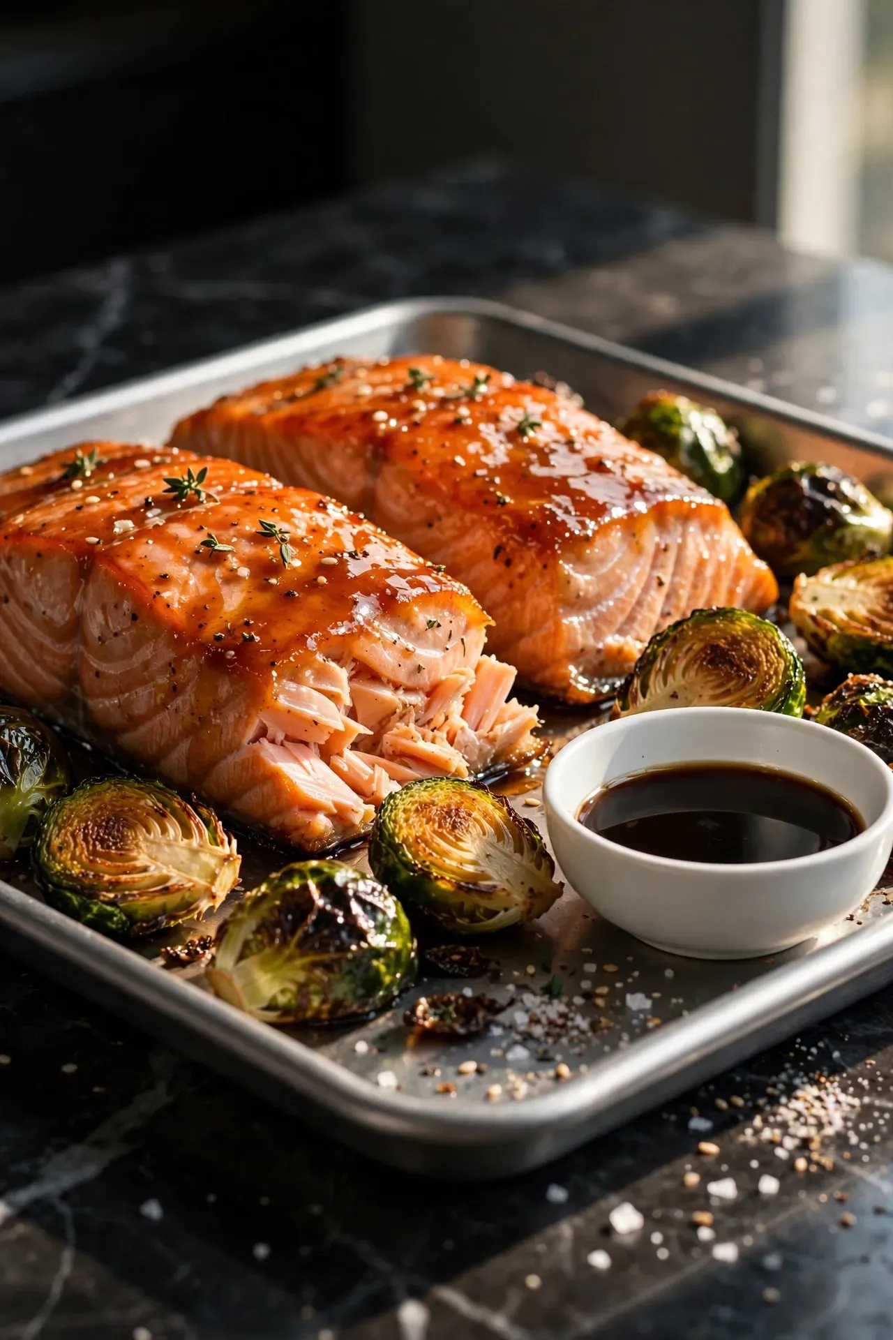 Maple Glazed Salmon and Brussels Sprouts