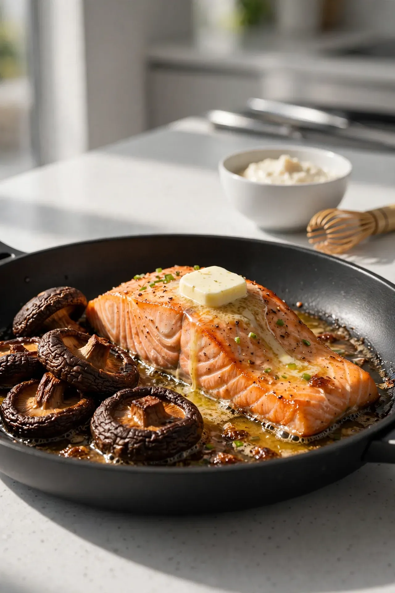 Miso Butter Salmon with Shiitake Mushrooms