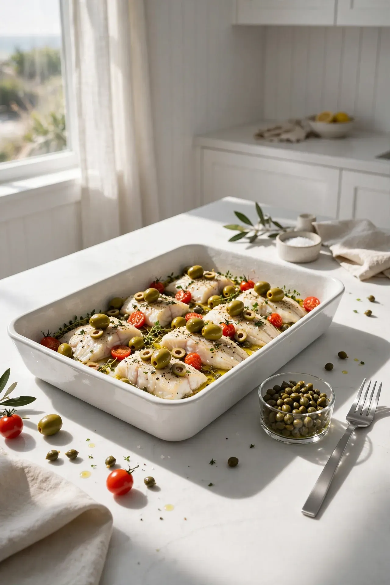 Olive and Caper Baked Cod