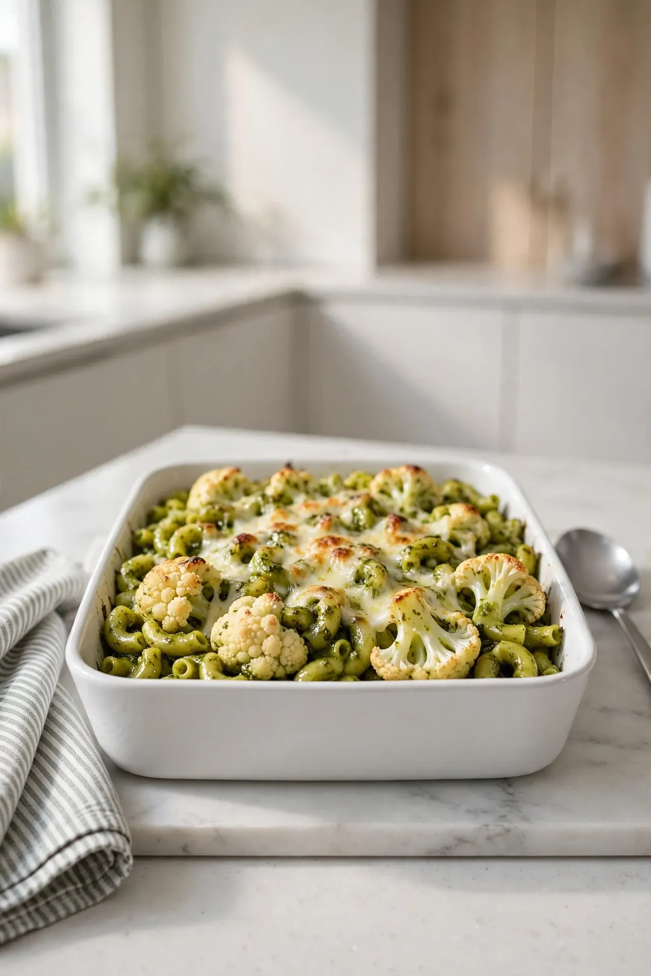 Pesto Cauliflower Macaroni Bake