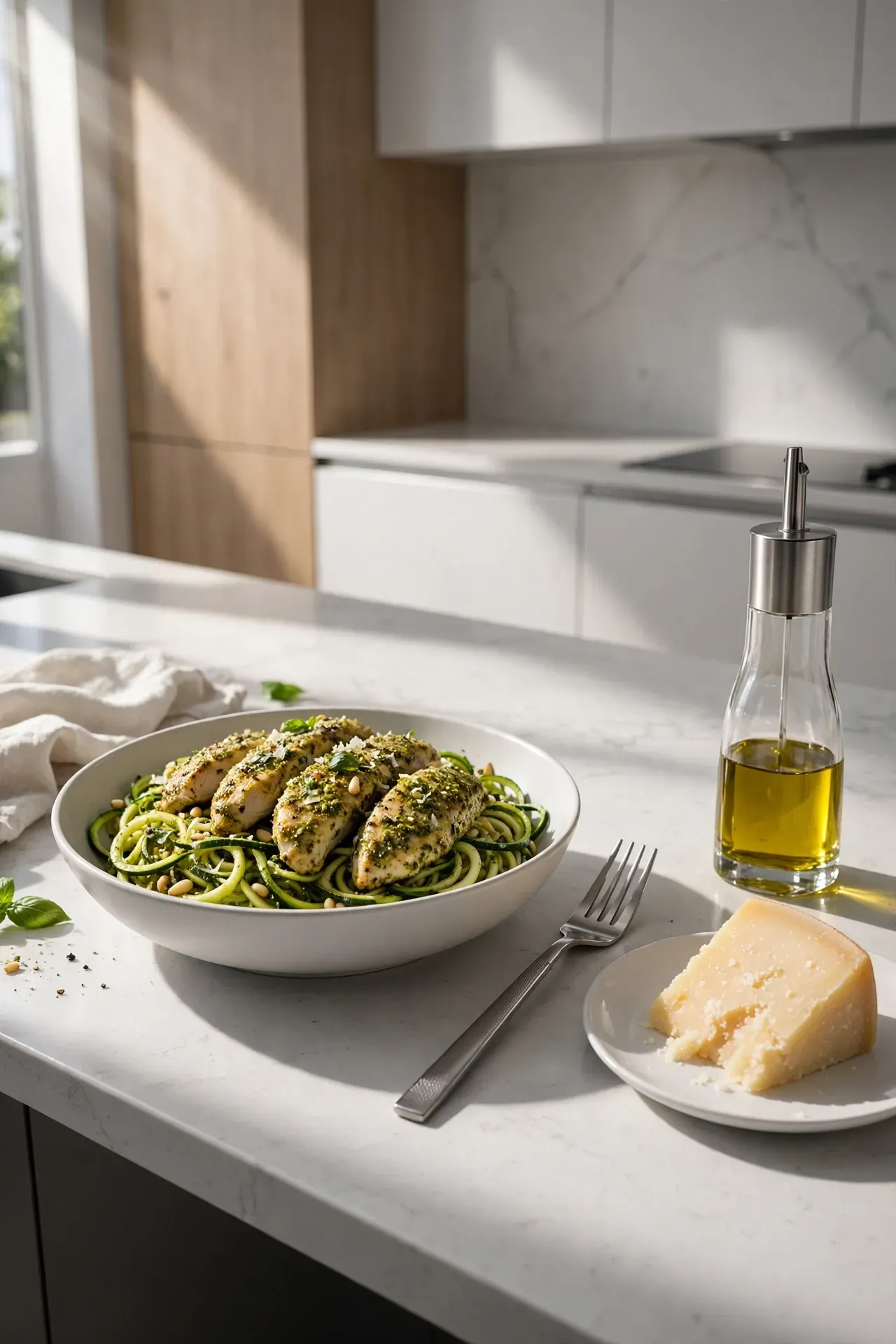 Pesto Chicken Zucchini Bowl