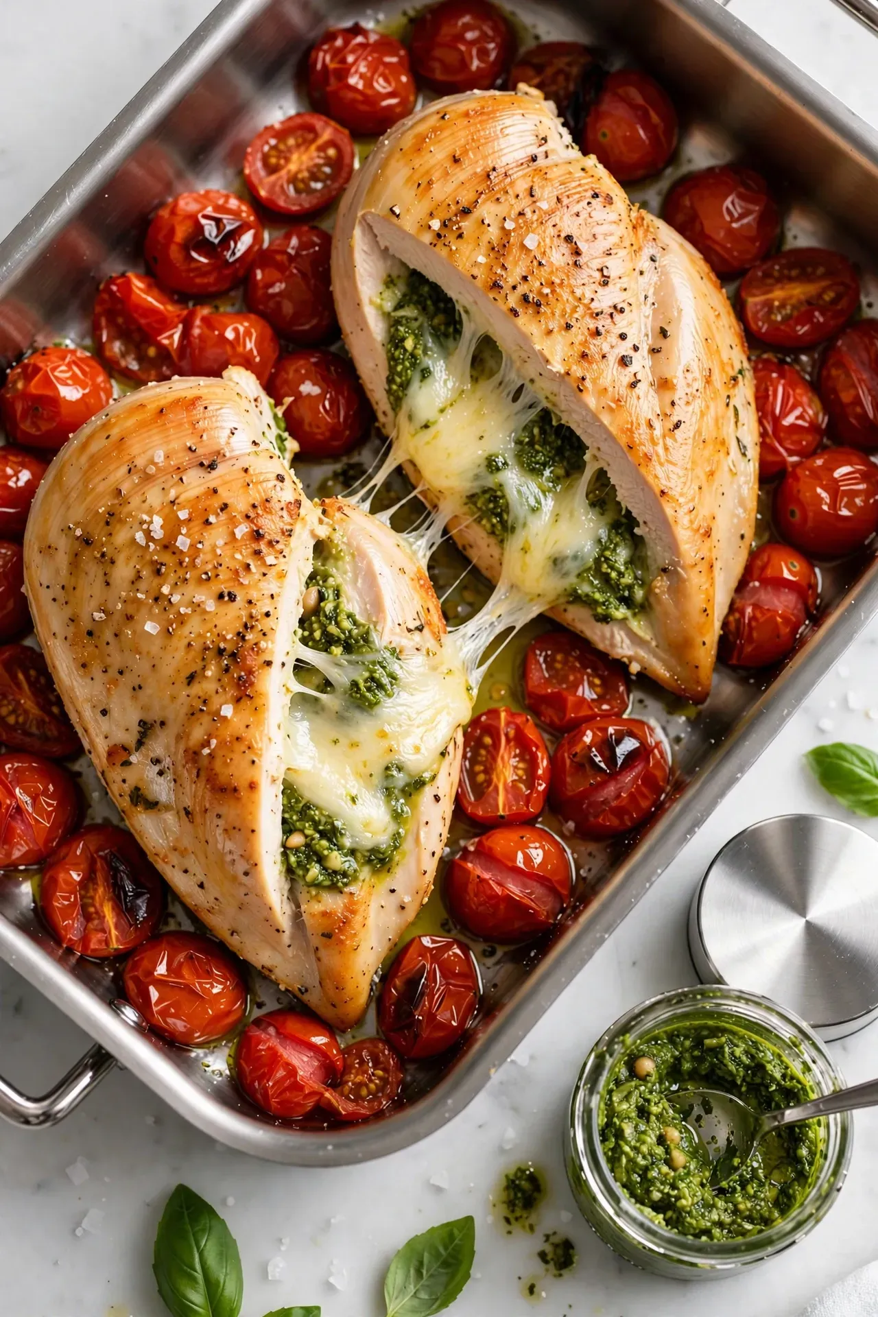 Pesto Stuffed Chicken and Cherry Tomatoes