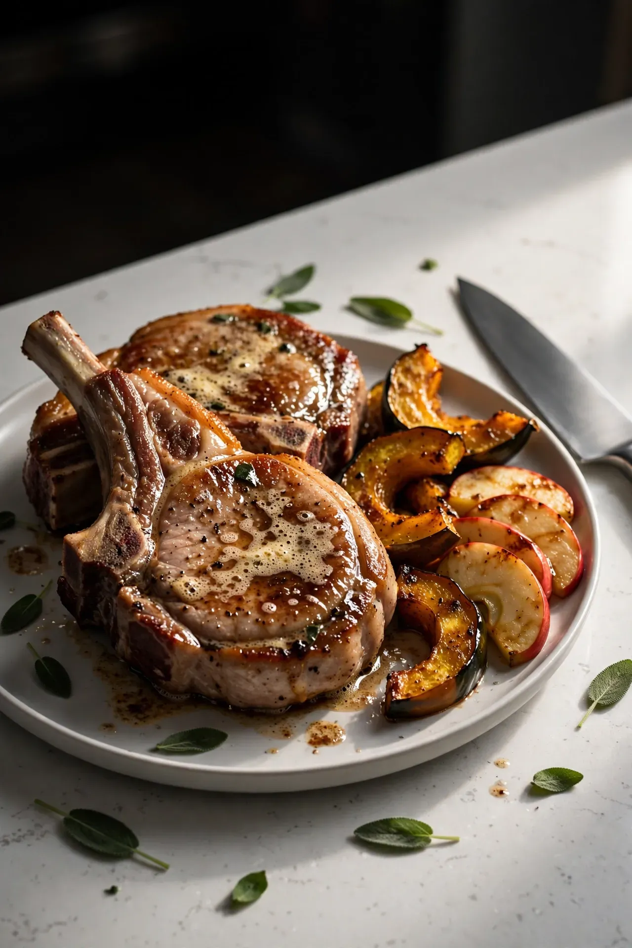 Pork Chops with Acorn Squash and Sweet Apples