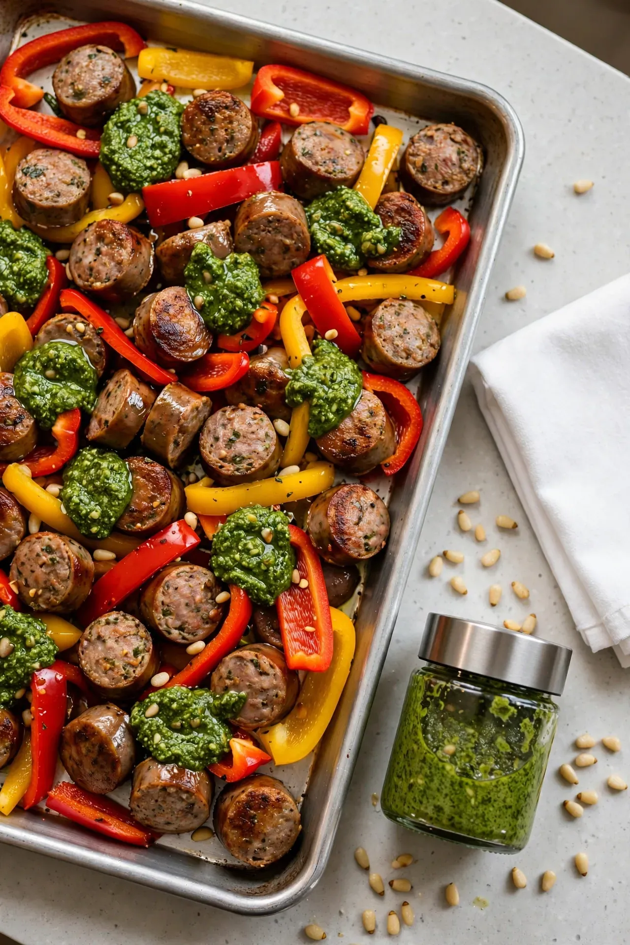 Sausage Pepper Pesto Bake