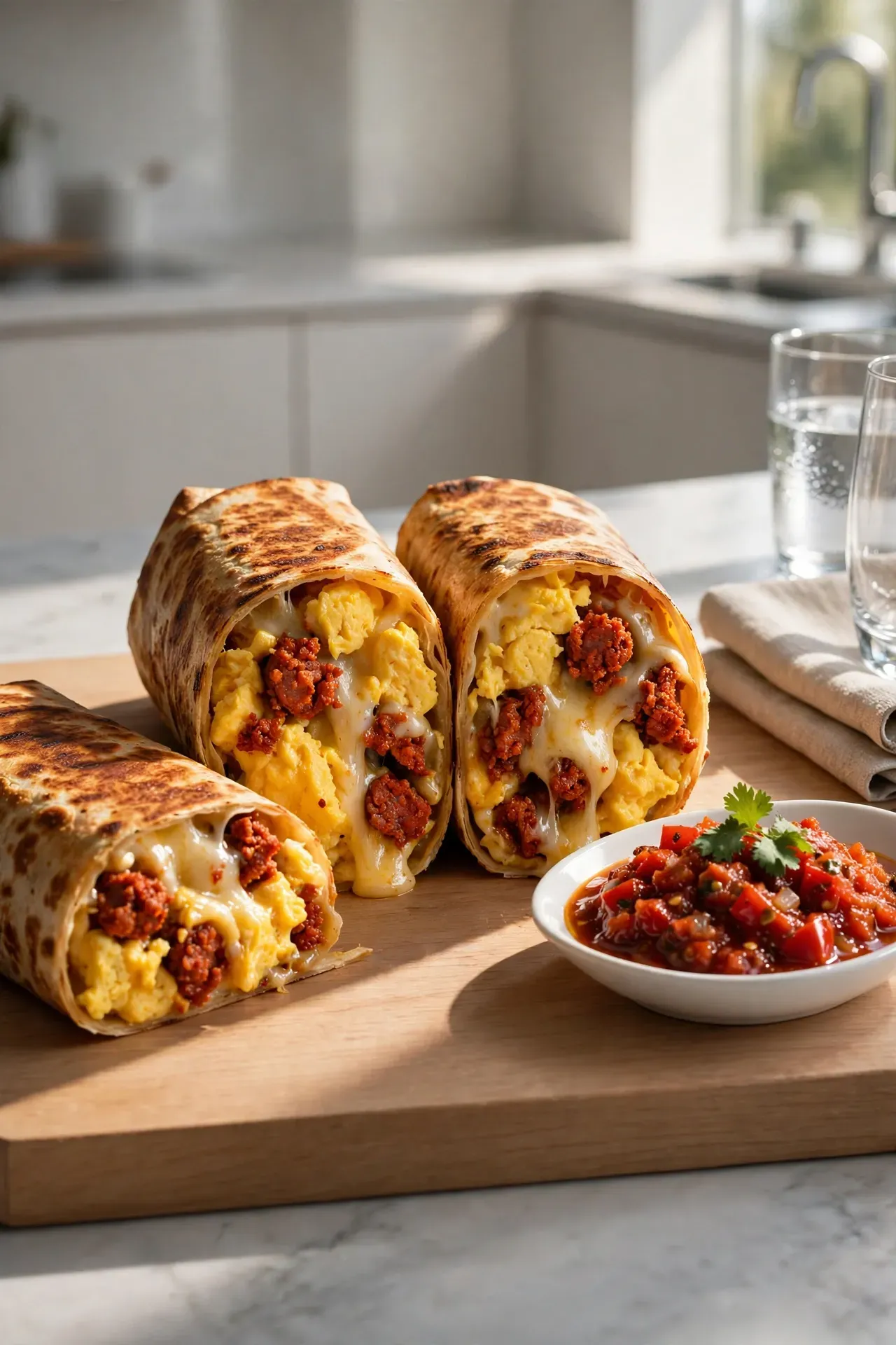 Spiced Chorizo Breakfast Burritos