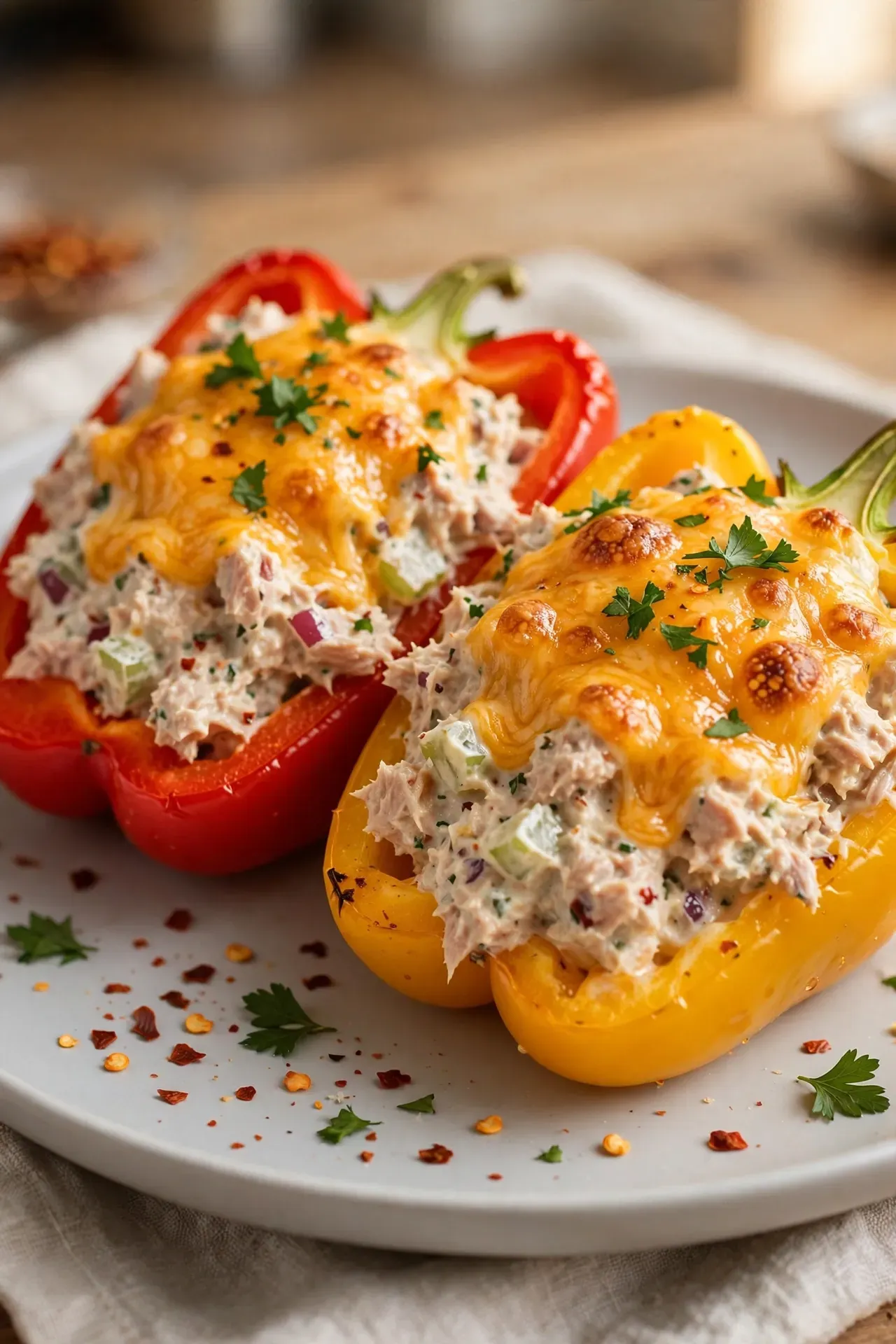 Spicy Tuna Melt Stuffed Peppers