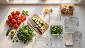 Fresh ingredients laid out on a kitchen counter for Sunday cooking