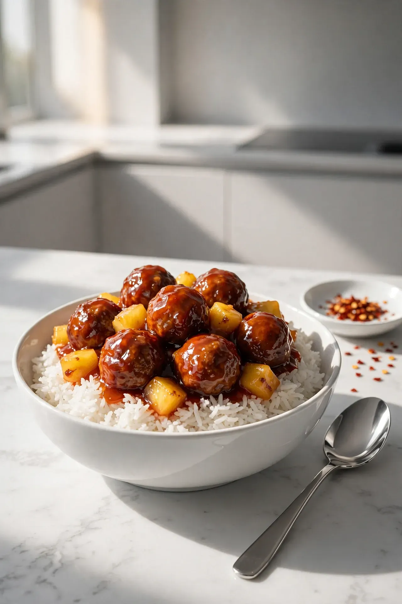 Sweet and Sour Meatballs and Rice