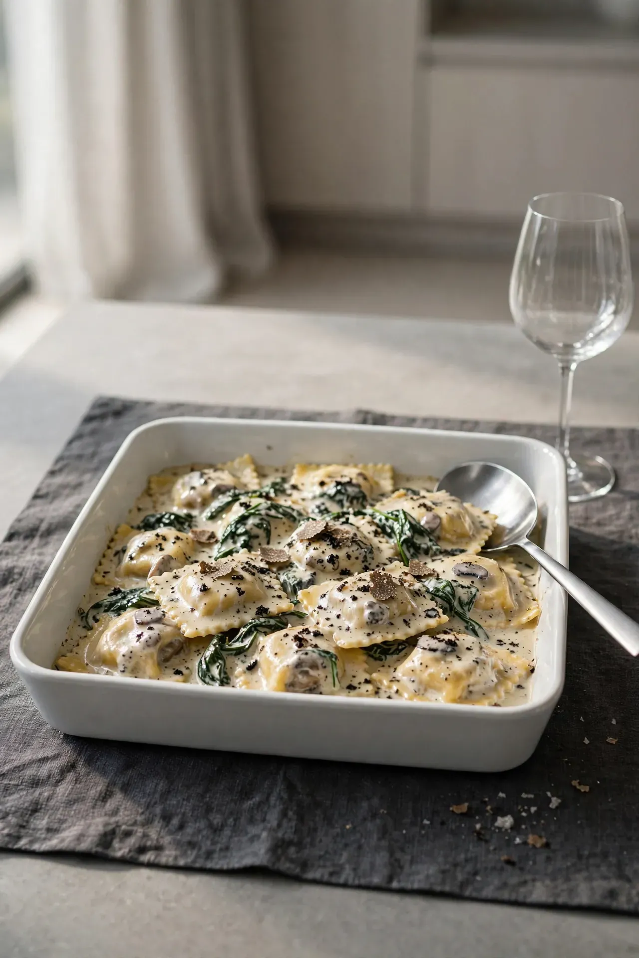Truffle Mushroom Ravioli Bake