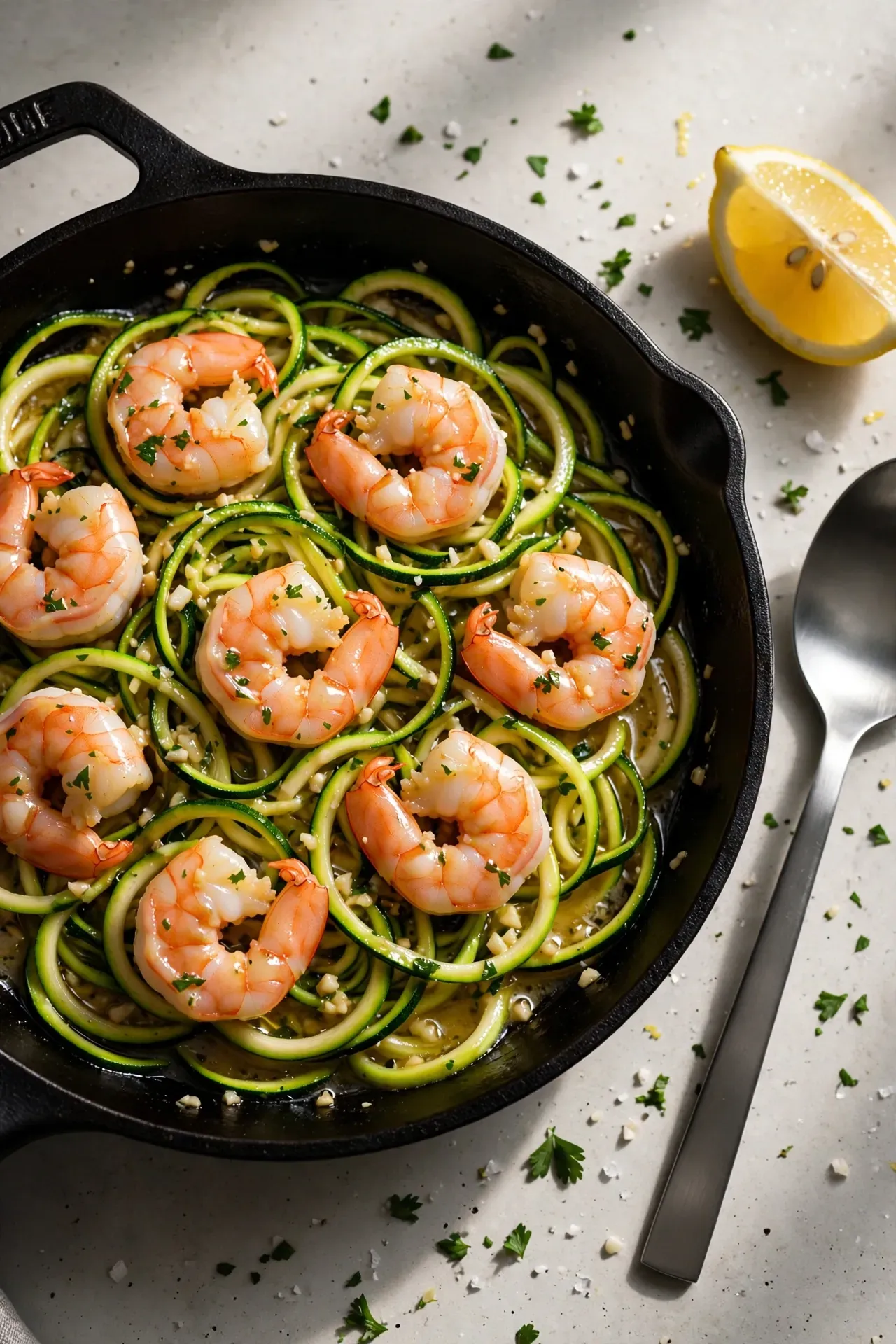 Zucchini Noodle Garlic Shrimp