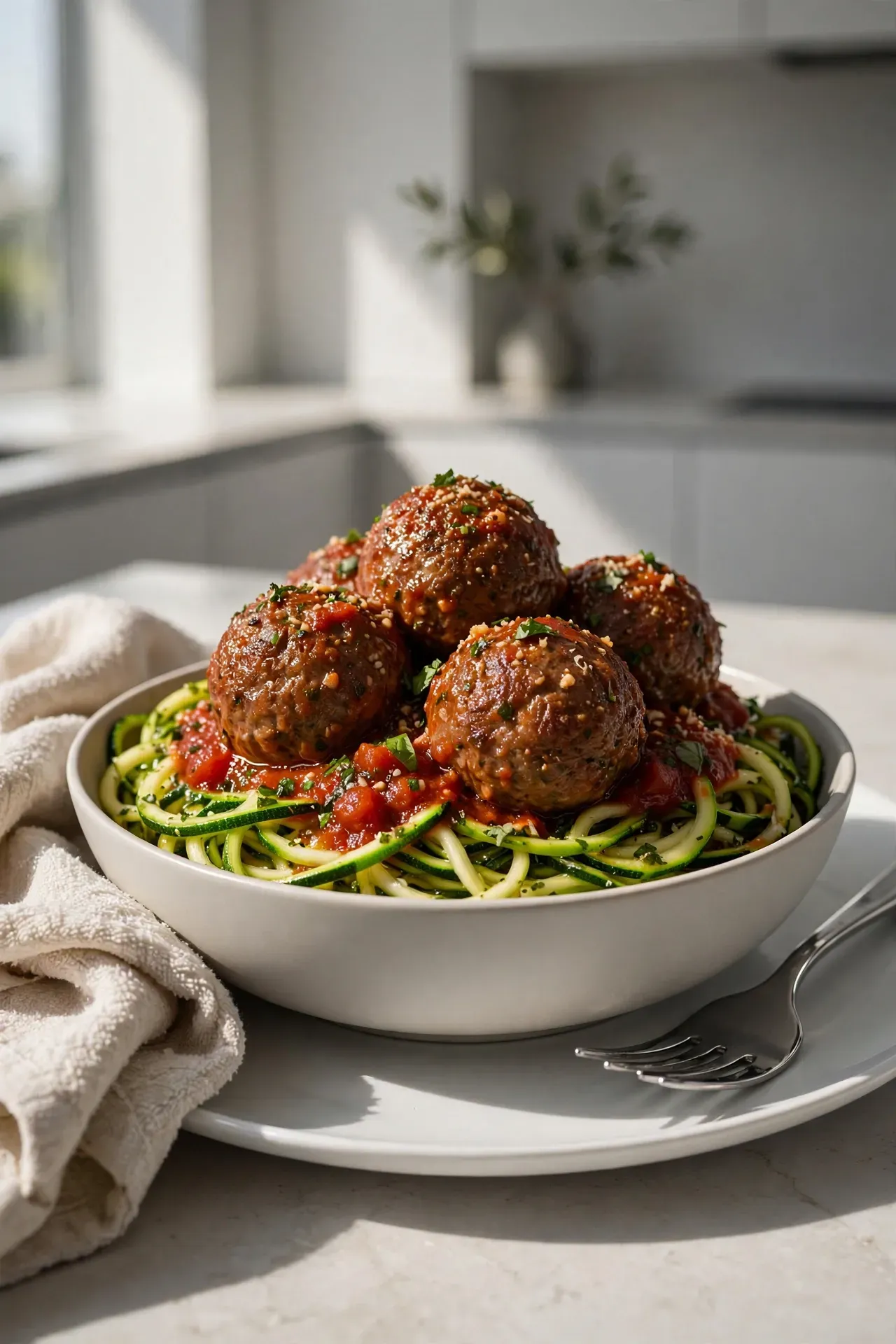Zucchini Noodle Meatball Bowls