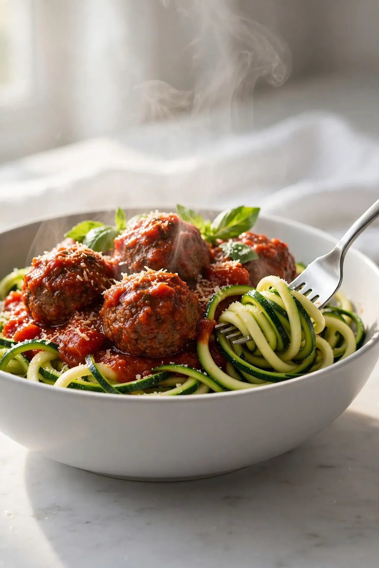 Zucchini Noodle Meatball Bowls